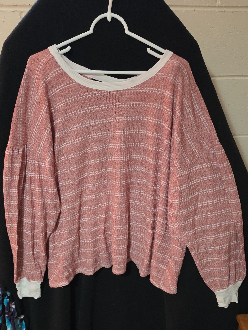 BKE Dusty Rose Striped Scoop Neck Sweater with White Trim